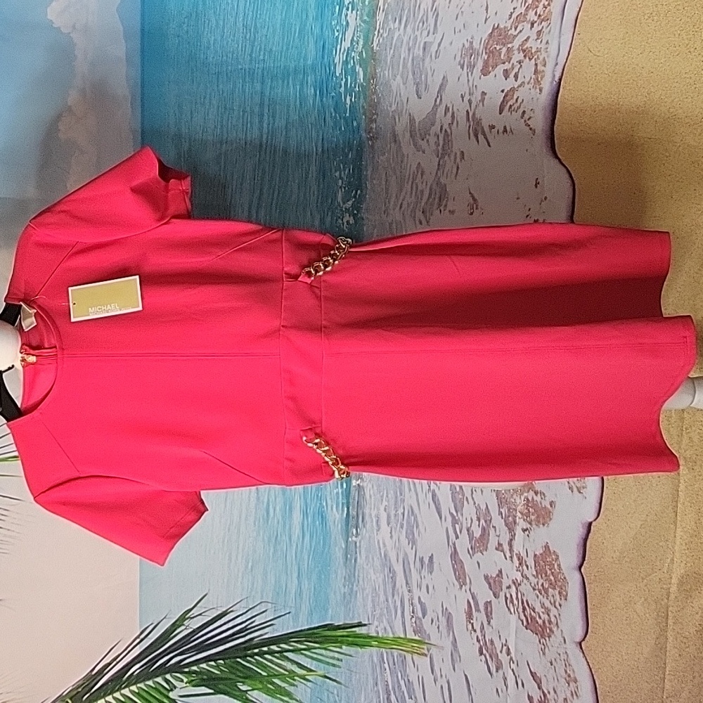 Michael Kors Elegant Red Dress with Chain Detail PS